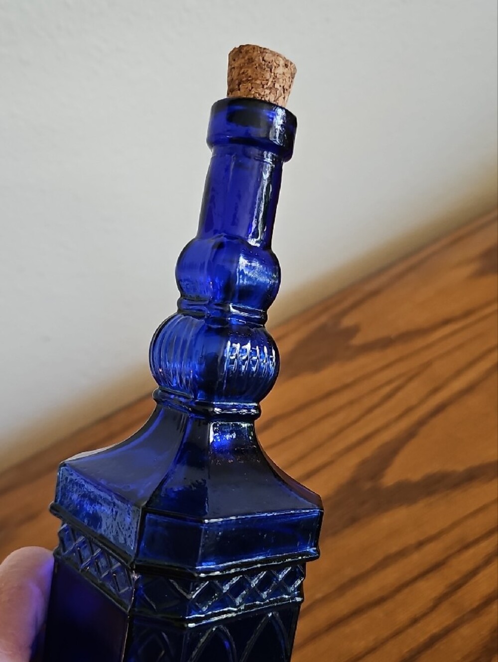 Cobalt Blue Decorative Glass Bottle with Cork Stopper Tote 8 - Picture 6 of 9